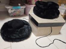 2 FAUX, FUR LADIES' HATS INCLUDING BEANIE STYLE, in vintage hatbox