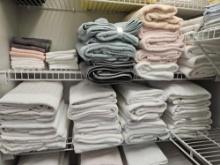 (2) Linen closet shelves of TOWELS including NEW ALLEN ROTH SET, White, bath and washcloths