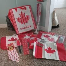 CANADIAN TRAVEL SOUVENIR GROUPING INCLUDING bags totes pins flags