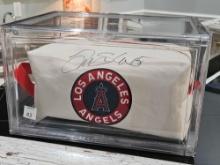 Signed Tim Salmon Los Angeles Angels bag in custom display case