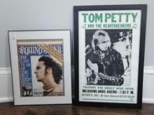 Pair of framed rock n roll art pieces Tom Petty and Rolling Stone