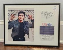 Framed Ken Wahl autographed US air boarding pass with photo