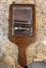 Old hand Mirror twisted, wooden with and beveled glass