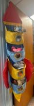 Vintage Rocketship Hanging Toy Storage, TY plush, some with tags