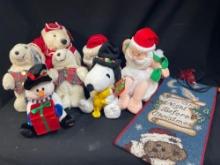 Box of Christmas Plush, Coca Cola, Splash Santa, Boyds Bears Tapestry