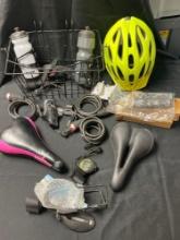 BIKE ACCESSORIES, cables, locks with keys, seats, basket