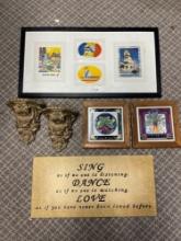 A Few Decorative Items including Framed and Matted Slovakian/ Romanian/Brussels Radio Ephemera