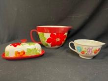 PIONEER WOMAN POINSETTIA BATTER BOWL, BUTTER DISH