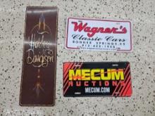 MECUM and WAGNERS LICENSE PLATE, HARLEY DAVIDSON METAL WALL ART