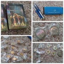 Group of Challenge Coin and Pins including Lockheed Martin
