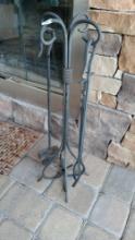 Iron Fireplace Tools (2) with Holder