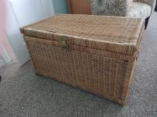 Large Wicker & Brass Rattan storage Trunk