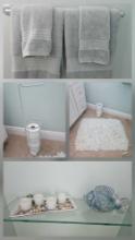 GUEST BATHROOM DECOR , TOWELS, TIOLET PAPER STAND, RUG