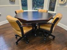 2-in-1 Combination Game & Dining Table Set with 4 leather rolling chairs