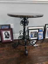 Ornate Iron Base Accent Table