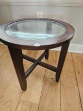 Round Wood with Glass Top Side Table