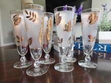 (6) MCM LIBBEY GOLD LEAF FROSTED GLASSES