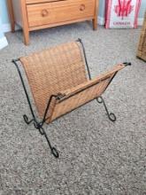 WICKER AND METAL SCROLL MAGAZINE RACK
