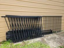 Outdoor metal fencing, 12 panels, approximately ten posts