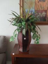 Large Woven wicker basket style Vase with Faux Foliage