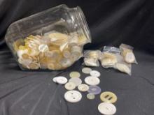 JAR OF VINTAGE WHITE, CREAM BUTTONS, SOME LARGE