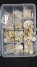Small Packed Organizer of Lustered Buttons including Antique Carved Mother of Pearl and So Many