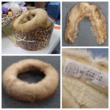 (2) Fur Pieces in hat box, unknown material or fur-type, one with tag