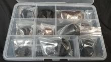 Clear Organization Tray Filled with Various Styles and Sized Dark-tone Vintage Buttons