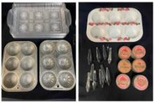VINTAGE GROUPING INCLUDING ALUMINUM BUTTON ORGANIZING TRAY, CRYSTAL CHANDELIER PARTS,