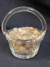 Vintage Hand Blown Clear Glass Basket full of petite buttons