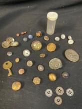 VINTAGE ANTIQUE BUTTON COLLECTION including Military collar disk brass