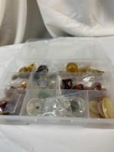 COLLECTION OF ACRYLIC BUTTONS VINTAGE AND NEWER in crafters storage box