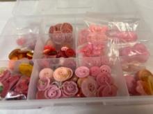 Clear Tray of Vintage Adornment Buttons including Molded Celluloid Brass Faux Flower Art Deco