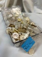 Lots of Lovely Ivory-tone and Pearlescent Vintage Buttons in Clear Tray