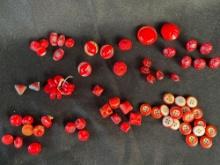 Lots of Small Red-tone Beads and Buttons, Czech glass ladybug, Orange Rim China