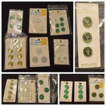 Wonderful Green Vintage Buttons on Original Cards, LE Bouton, Le Petite, Le Chic