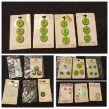 Green-tone Vintage Buttons on Original Cards, 1930s, La Chic, Le Mode, Lansing, Luckyday