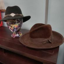 Pair of Fedora Style Hats, with Manequin head