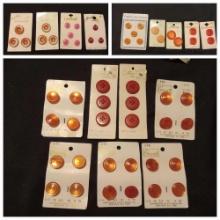 Group of Vintage Orange and Red-tone Buttons on Original Cards, Grants, Lansing, La Mode, Le Chic