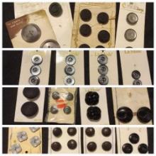 Dark-tone Group of Vintage Buttons on Original Cards, La Mode, Genuine Leather, Nouveaute, Beaconway
