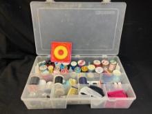 STORAGE BOX FULL OF THREAD SEWING SUPPLIES