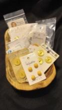 Yellow-tone Vintage Buttons on Original Cards, Le Chic, Mary Lewis, LePetite,, "Mermaid