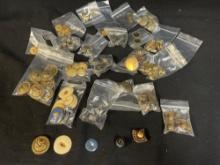 Various Craft Baggies of Vintage Gold-tone Buttons, TAKE A LOOK!