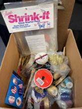 Box of Crafting, Shrink-it kit, ribbon, string, threads and more