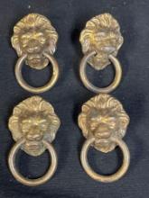 4- vintage antique cast brass? Lionhead drawer pulls