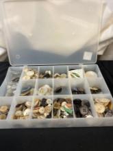 Collection of Mother-of-Pearl and Earth-tone Vintage Buttons in organizer