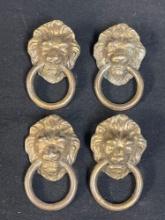 4- vintage antique cast brass? Lionhead drawer pulls