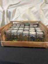Wooden Crate Caddy with Glass Jars and Contents