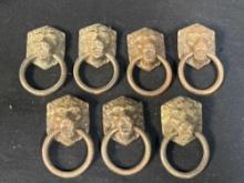 7- vintage metal, copper? lion head drawer pulls