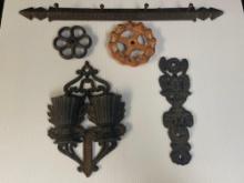 Cast Iron / Salvage/ Industrial Iron Match Safe Holder Double Basket, Lamp Brackets, and Spigot